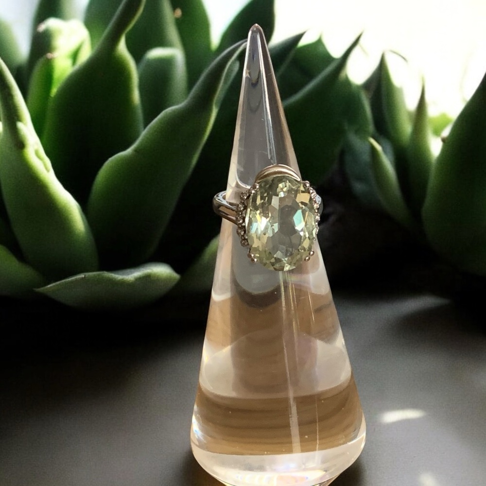 Prasiolite Natural Rare Quartz Sterling Silver Woman’s Ring Jewelry Translucent - Picture 3 of 9